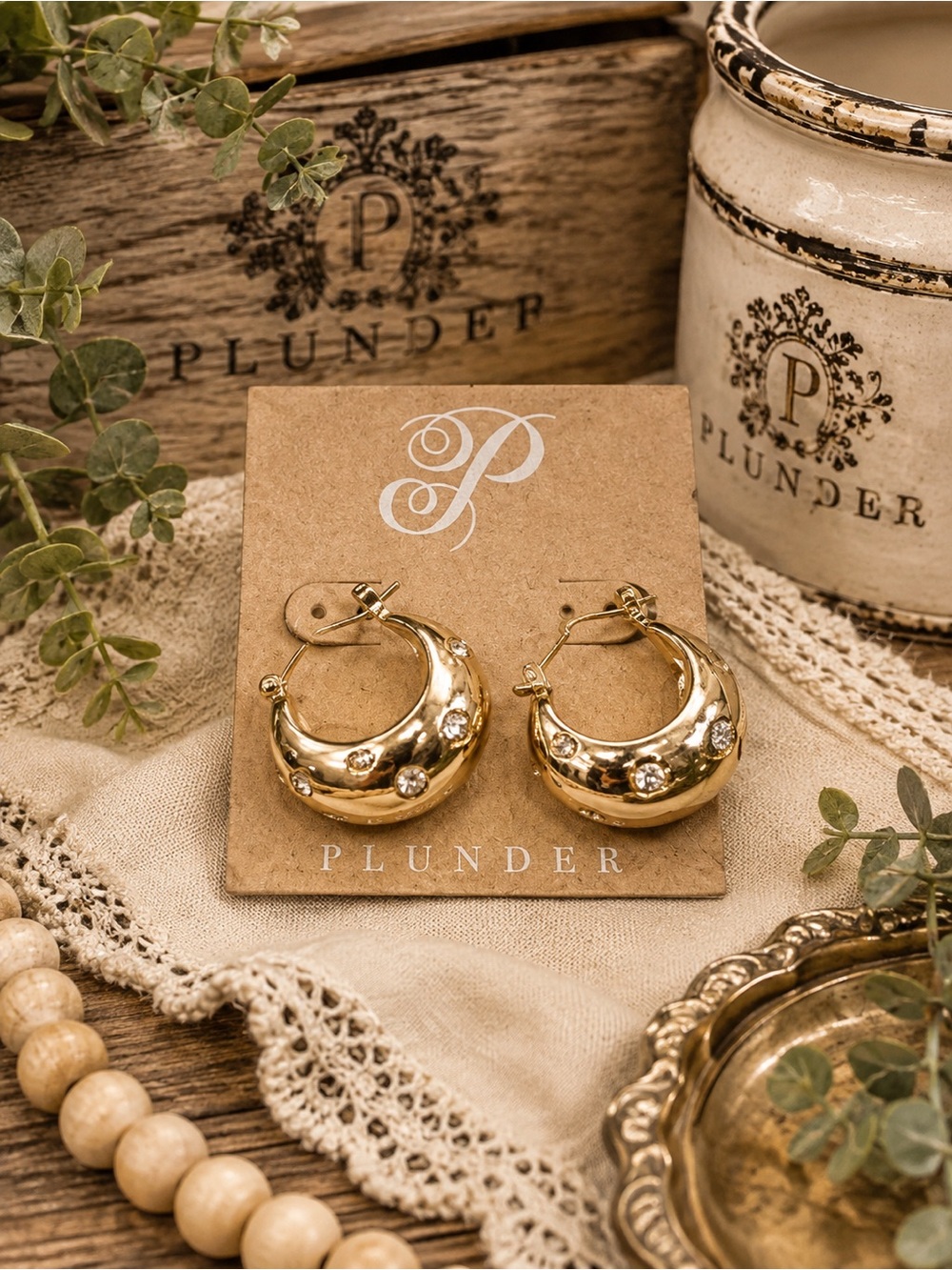 Plunder Polished Gold Crescent Hoop Earrings